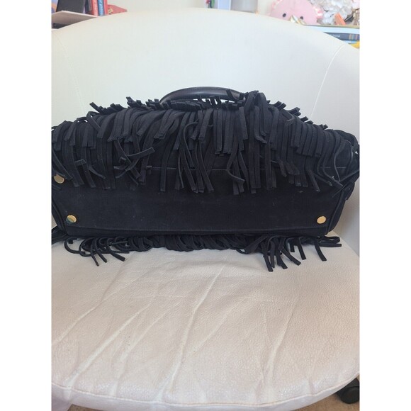 Yves Saint Laurent Black Leather Trois Clous Fringe Top Handle Tote Bag No Strap - Picture 15 of 16